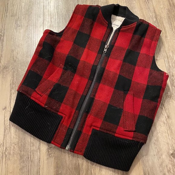 Red Plaid Madewell Wool Vest - Picture 1 of 5